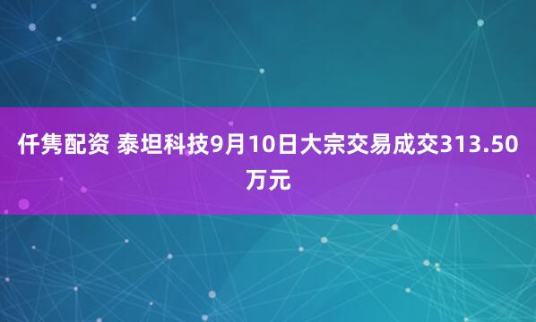 仟隽配资 泰坦科技9月10日大宗交易成交313.50万元