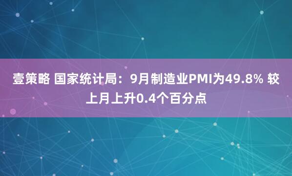壹策略 国家统计局：9月制造业PMI为49.8% 较上月上升0.4个百分点